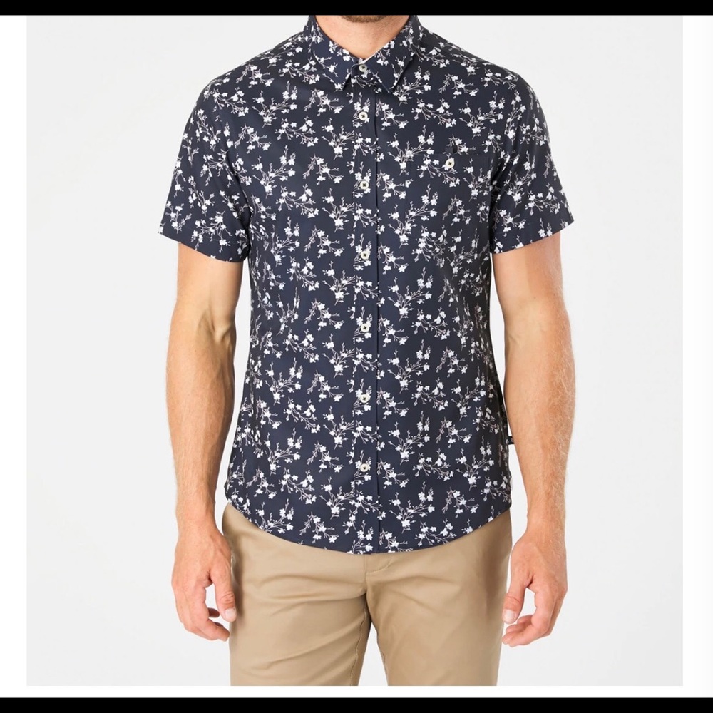 7 Diamonds Mens 4 Way Stretch Short Sleeve Button Up Shirt Floral Size Small